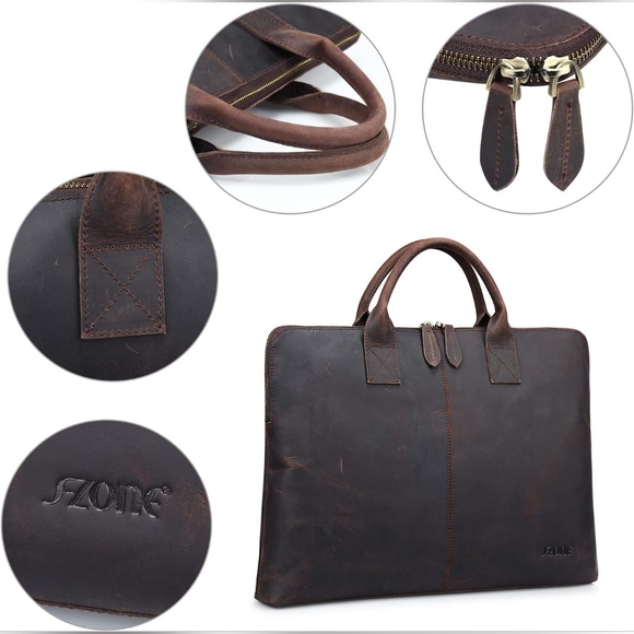 S-ZONE MEN'S BUFFALO LEATHER MESSENGER BAG SATCHEL 15.6 INCHES LAPTOP BRIEFCASE - Picture 5 of 9